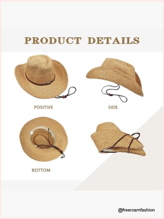 Foldable Straw Cowboy Hat Wide Brim Sun Hat for Travel Beach